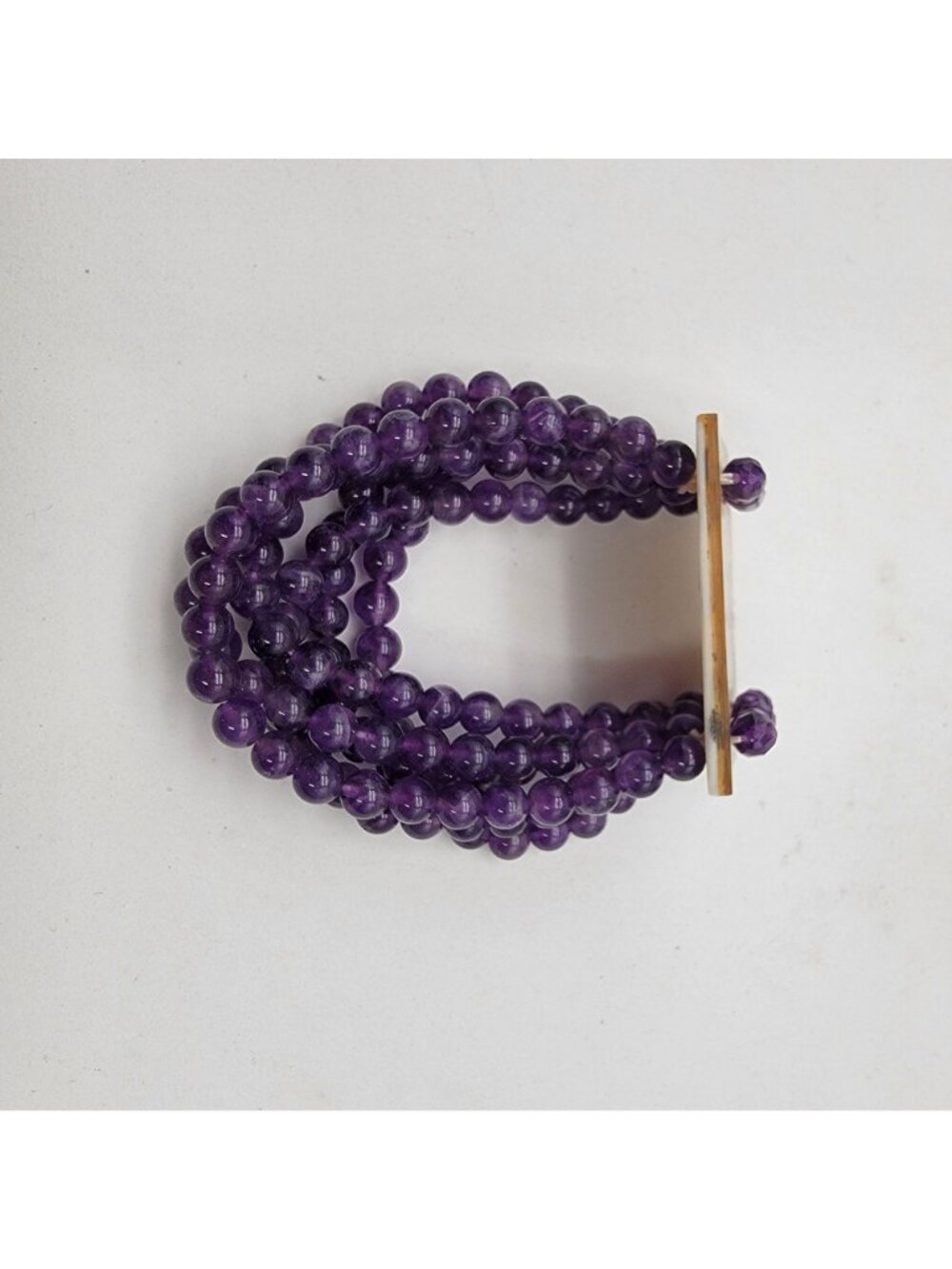 Multi-Strand Amethyst Gemstone Beaded Bracelet With Abalone Shell Panel - Picture 3 of 7